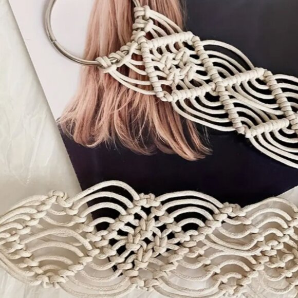 Beige Woven Tassel Wide Belt - Picture 2 of 3